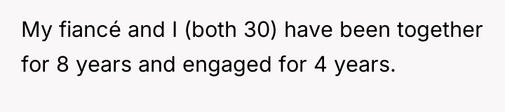 My fiancé and I (both 30) have been together for...