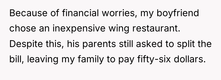 Because of financial worries, my boyfriend chose an inexpensive wing...