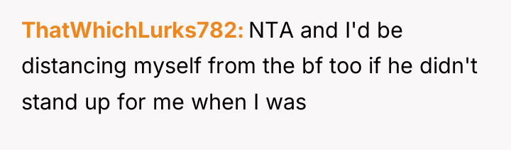 ThatWhichLurks782 NTA and I'd be distancing myself from the bf...