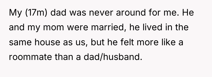 My (17m) dad was never around for me. He and...