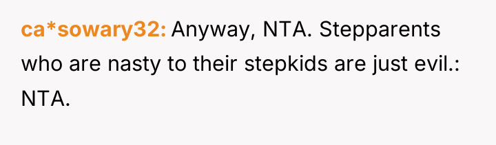 ca*sowary32 Anyway, NTA. Stepparents who are nasty to their stepkids...