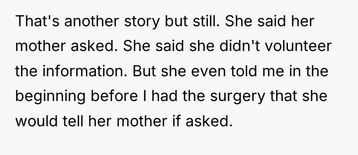 That's another story but still. She said her mother asked....