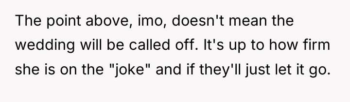 The point above, imo, doesn't mean the wedding will be...