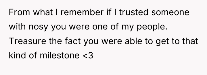 From what I remember if I trusted someone with nosy...