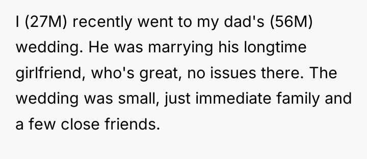 I (27M) recently went to my dad's (56M) wedding. He...