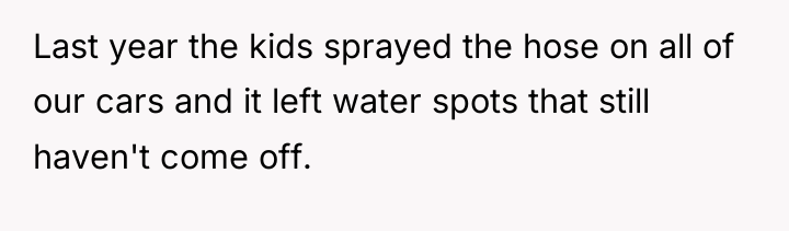 Last year the kids sprayed the hose on all of...