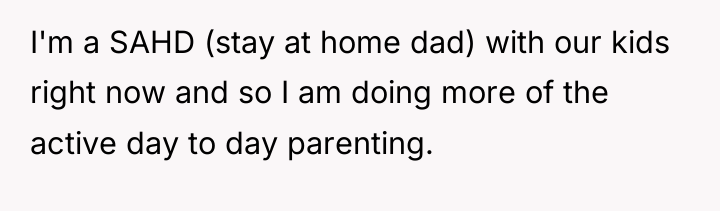 I'm a SAHD (stay at home dad) with our kids...