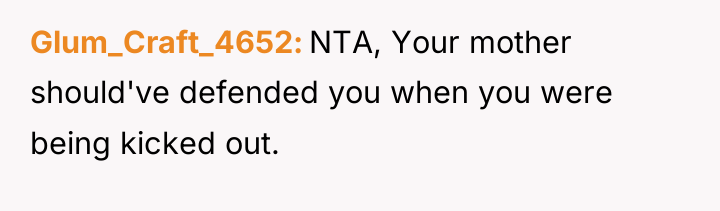 Glum_Craft_4652 NTA, Your mother should've defended you when you were...