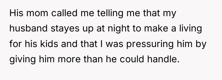 His mom called me telling me that my husband stayes...