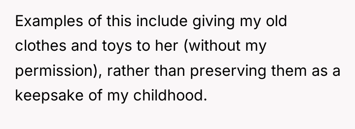 Examples of this include giving my old clothes and toys...