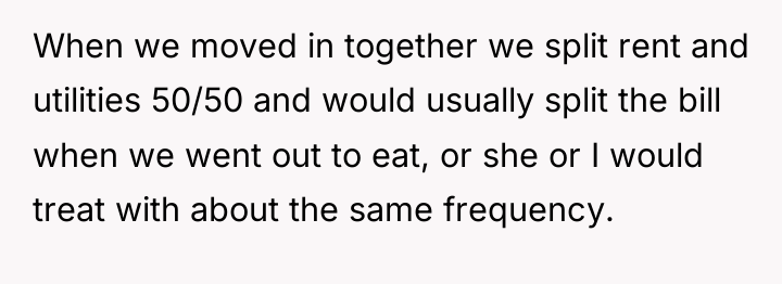 When we moved in together we split rent and utilities...