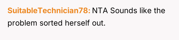 SuitableTechnician78 NTA Sounds like the problem sorted herself out.