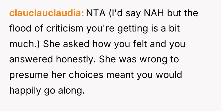 clauclauclaudia NTA (I'd say NAH but the flood of criticism...