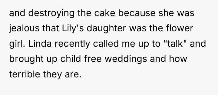 and destroying the cake because she was jealous that Lily's...