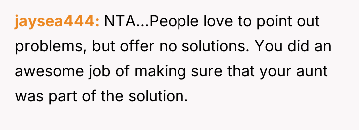 jaysea444 NTA...People love to point out problems, but offer no...