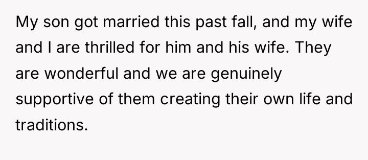 My son got married this past fall, and my wife...