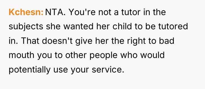Kchesn NTA. You're not a tutor in the subjects she...