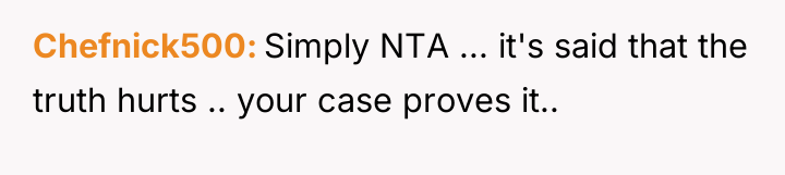 Chefnick500 Simply NTA ... it's said that the truth hurts...