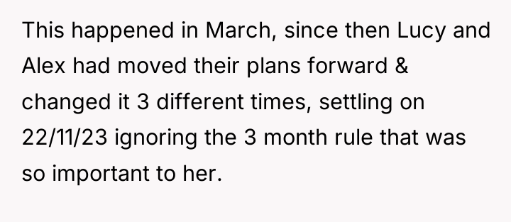 This happened in March, since then Lucy and Alex had...