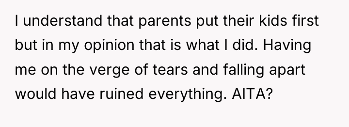 I understand that parents put their kids first but in...