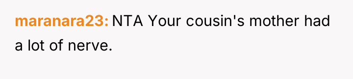 maranara23 NTA Your cousin's mother had a lot of nerve.