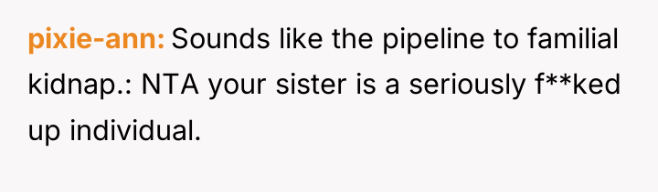 pixie-ann Sounds like the pipeline to familial kidnap.: NTA your...