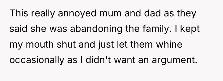 This really annoyed mum and dad as they said she...