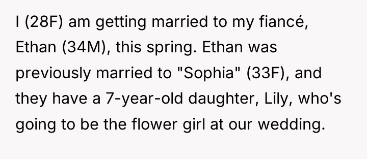 I (28F) am getting married to my fiancé, Ethan (34M),...