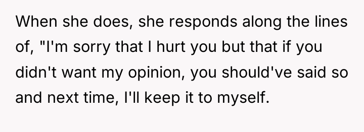 When she does, she responds along the lines of, "I'm...
