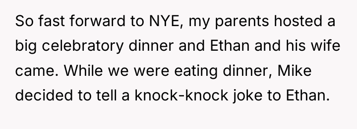 So fast forward to NYE, my parents hosted a big...