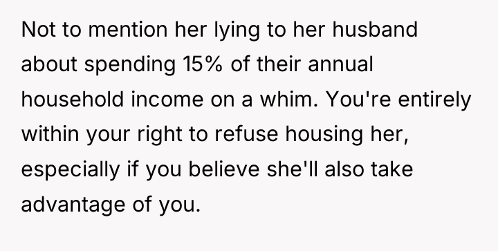 Not to mention her lying to her husband about spending...