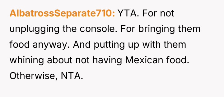 AlbatrossSeparate710 YTA. For not unplugging the console. For bringing them...