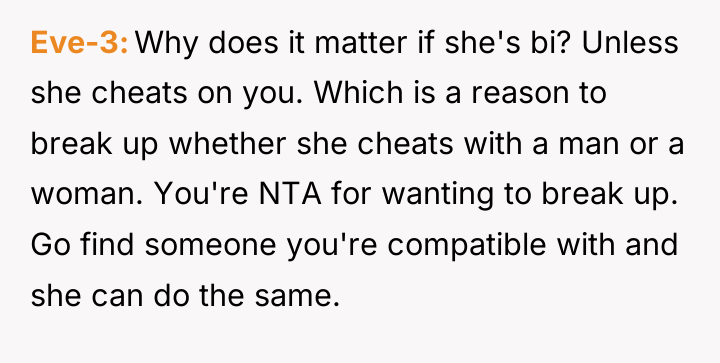 Eve-3 Why does it matter if she's bi? Unless she...