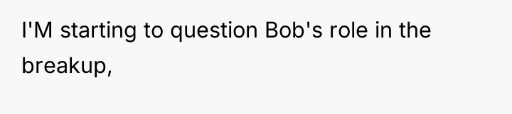 I'M starting to question Bob's role in the breakup,
