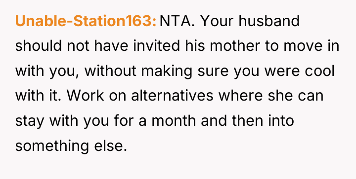 Unable-Station163 NTA. Your husband should not have invited his mother...