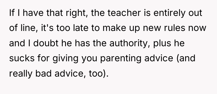If I have that right, the teacher is entirely out...