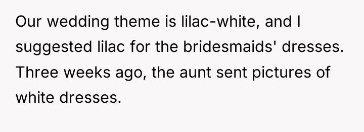 Our wedding theme is lilac-white, and I suggested lilac for...