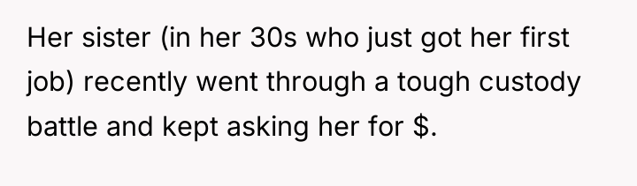 Her sister (in her 30s who just got her first...