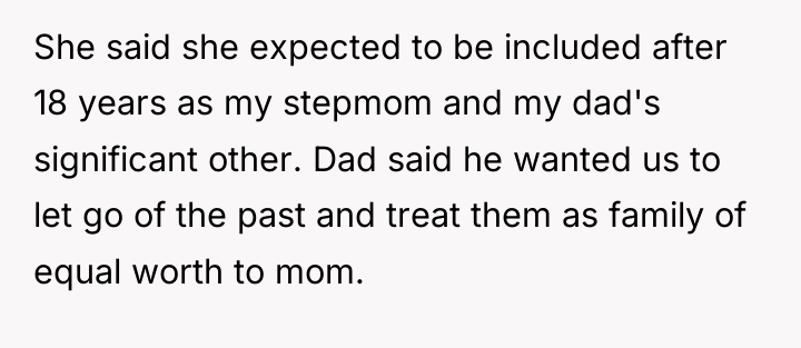 She said she expected to be included after 18 years...
