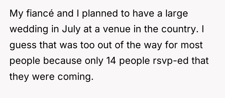 My fiancé and I planned to have a large wedding...