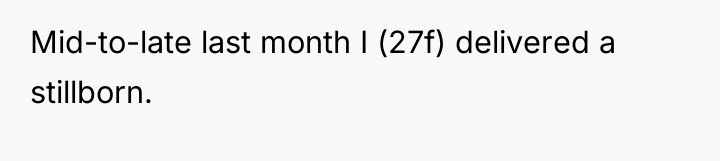 Mid-to-late last month I (27f) delivered a stillborn.