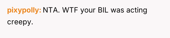 pixypolly NTA. WTF your BIL was acting creepy.