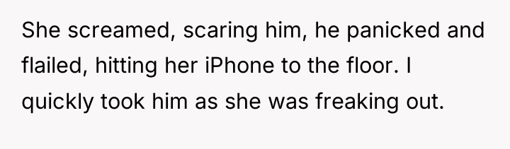 She screamed, scaring him, he panicked and flailed, hitting her...