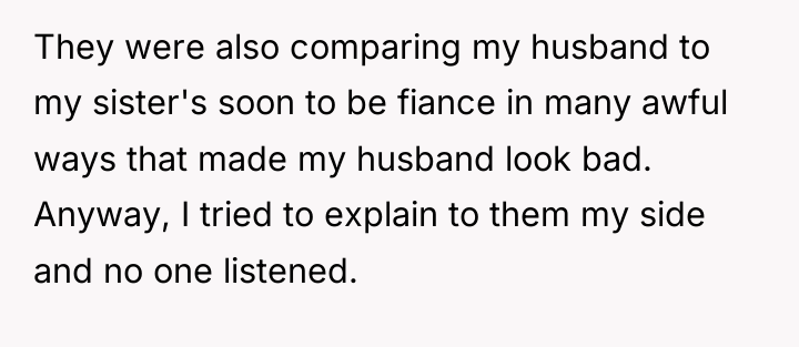 They were also comparing my husband to my sister's soon...