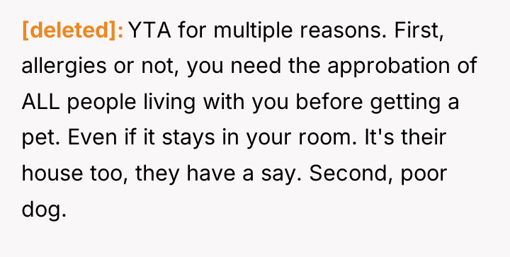 [deleted] YTA for multiple reasons. First, allergies or not, you...