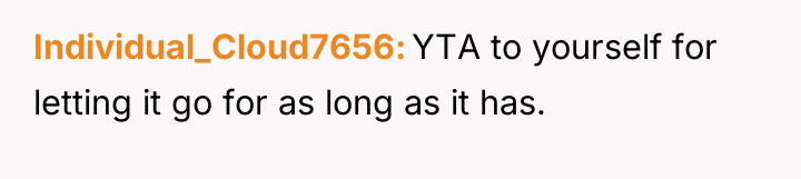 Individual_Cloud7656 YTA to yourself for letting it go for as...