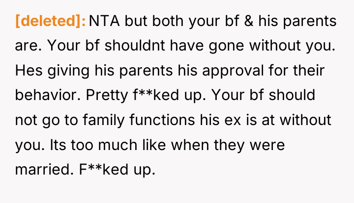 [deleted] NTA but both your bf & his parents are....