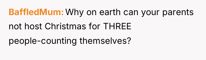 BaffledMum Why on earth can your parents not host Christmas...