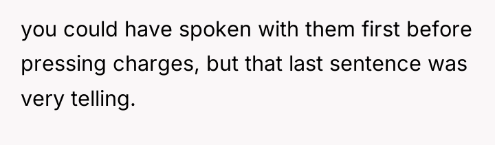 you could have spoken with them first before pressing charges,...