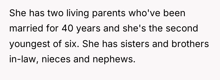 She has two living parents who've been married for 40...